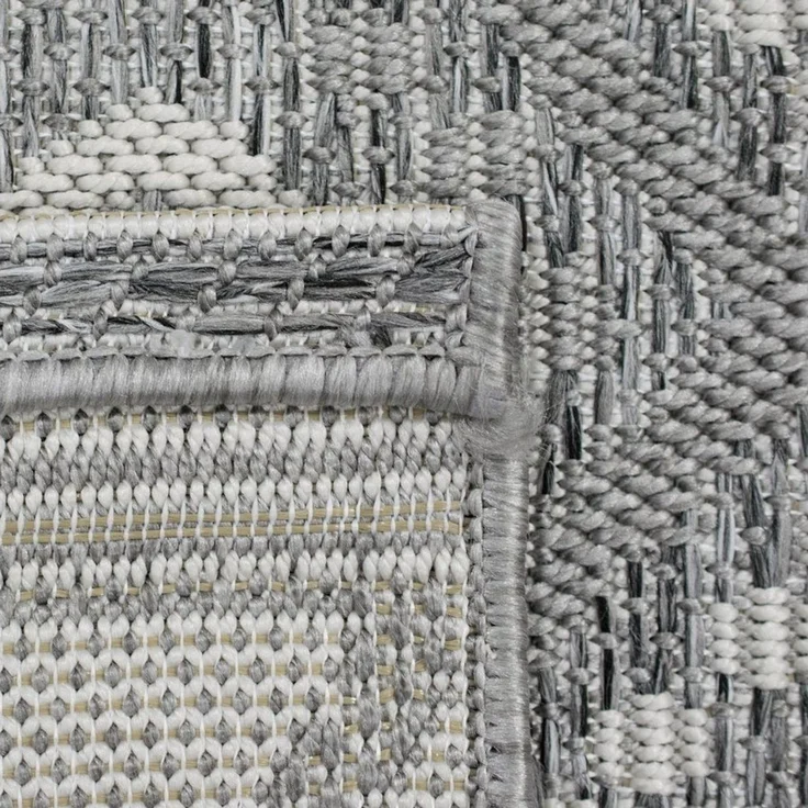 Carpetia Outdoorteppich In- & Outdoor Teppich Sisal Wohnzimmer Rauten Muster grau, rechteckig – Bild 4