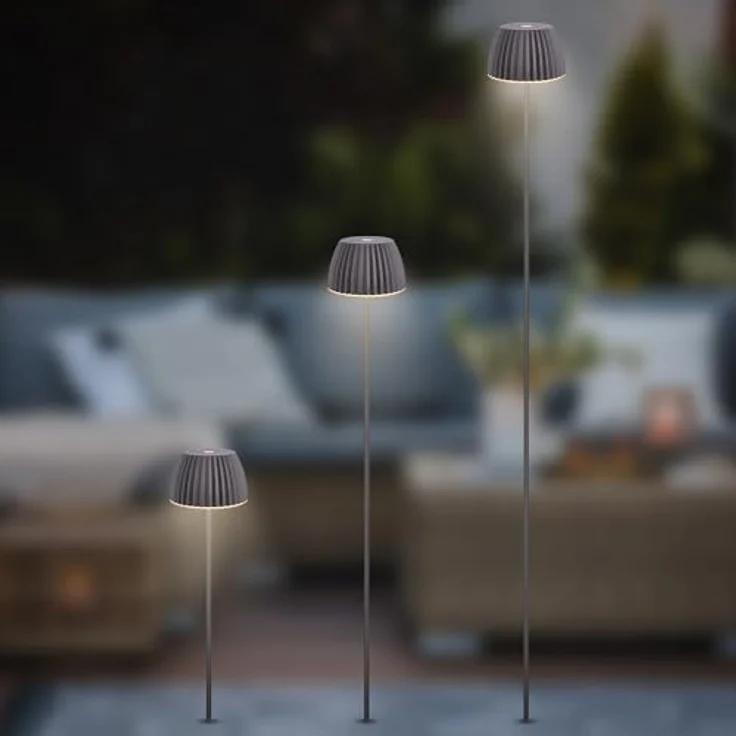 BRILONER - Riffle Mini Gartenleuchte mit Erdspieß, Akku, Touch, dimmbar, höhenverstellbar, Außenleuchte Akku, Gartenlampe, Beetbeleuchtung, Gartendeko, Wegeleuchten außen, 8,5 x 80,5 cm, Anthrazit – Bild 8