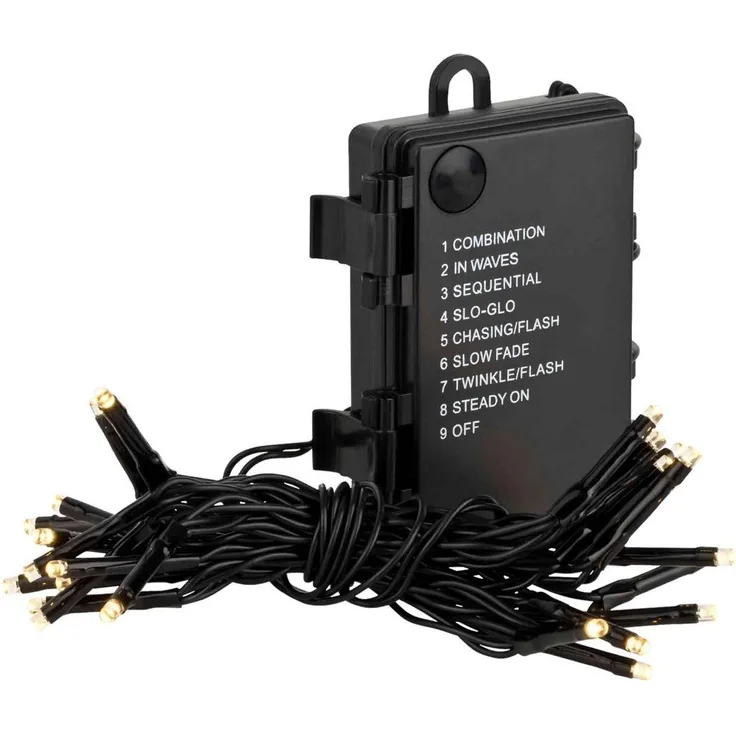 24er LED Lichterkette Timer 8 Lichteffekte Batteriekette Außen & Innen warmweiß