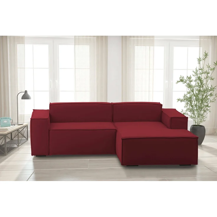 Dmora Sofa mit Halbinsel Amuleto, modulares 2-Sitzer-Sofa mit rechter Halbinsel, Stoffsofa, 100 % Made in Italy, 220 x 170 x 70 cm, Rot – Bild 2