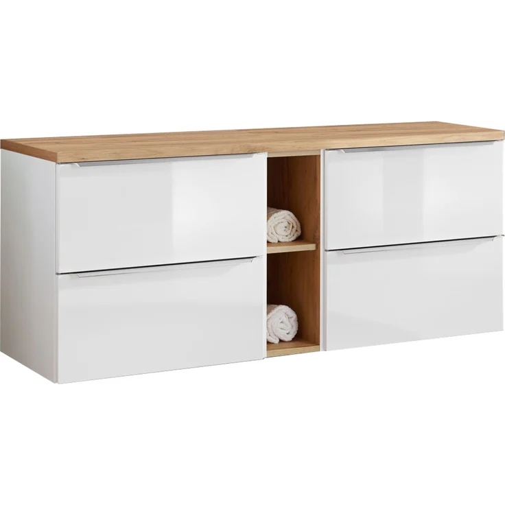 Waschtischunterschrank 141cm mit 4 Auszügen TOSKANA-56 in Hochglanz weiß B/H/T ca. 141/59,5/46 cm – Bild 9