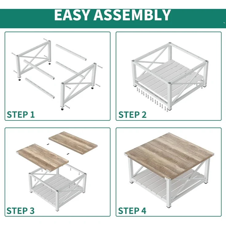 YITAHOME Couchtisch, Quadratischer Wohnzimmertisch 2-stöckiger, Couchtisch mit Stauraum für Couch Schlafzimmer,Stabiler Metallrahmen 80 x 80 x 45 cm ﻿ ﻿ – Bild 7