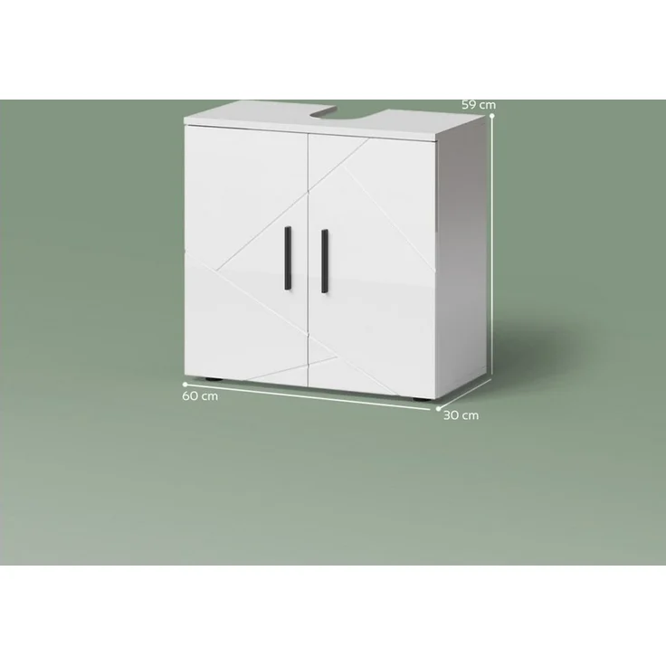 Livinity® Waschbeckenunterschrank Ronco, Weiß Hochglanz/Weiß, 60 x 59 cm – Bild 2
