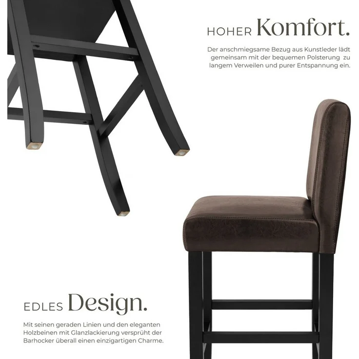 tectake Barhocker Barstuhl aus Kunstleder, gepolstert mit Rückenlehne, gepolstert mit Rückenlehne – Bild 2