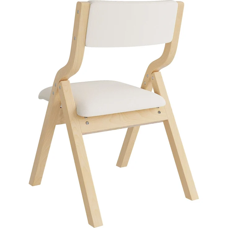 4 klappbare Esszimmerstühle, Esszimmerstühle aus Massivholz, bequem und atmungsaktiv, faltbar und verstaubar, geeignet für Esszimmer, Wohnzimmer, Café, moderner Stil, Leinen, Beige – Bild 13
