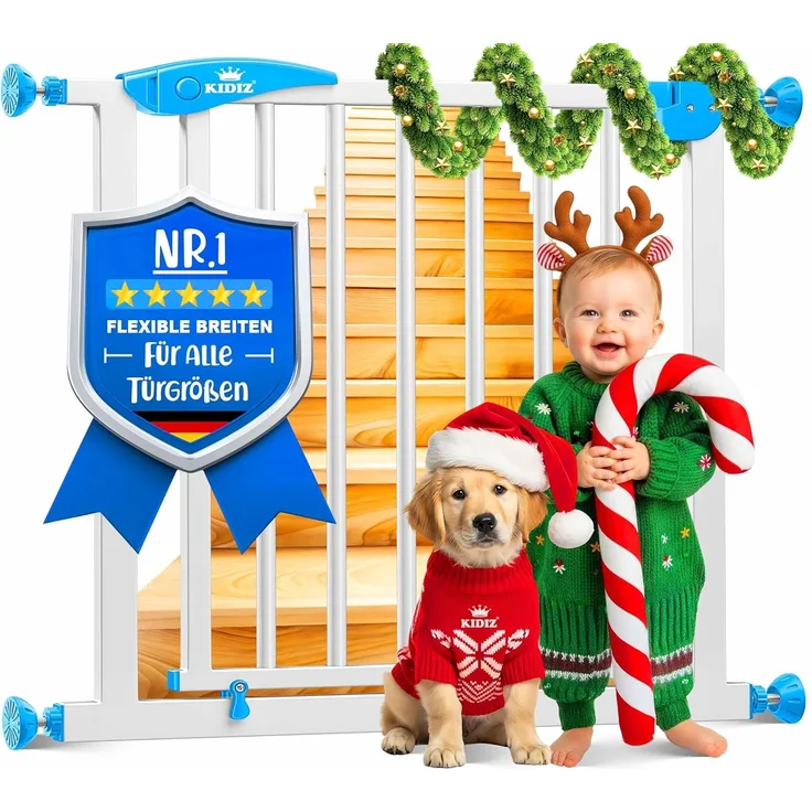 KIDIZ® Türschutzgitter Absperrgitter Treppengitter Kindergitter | Gitter Haustier | ohne Bohren | beidseitig schwenkbar, Farbe: Weiß, Größe: 88-101 cm