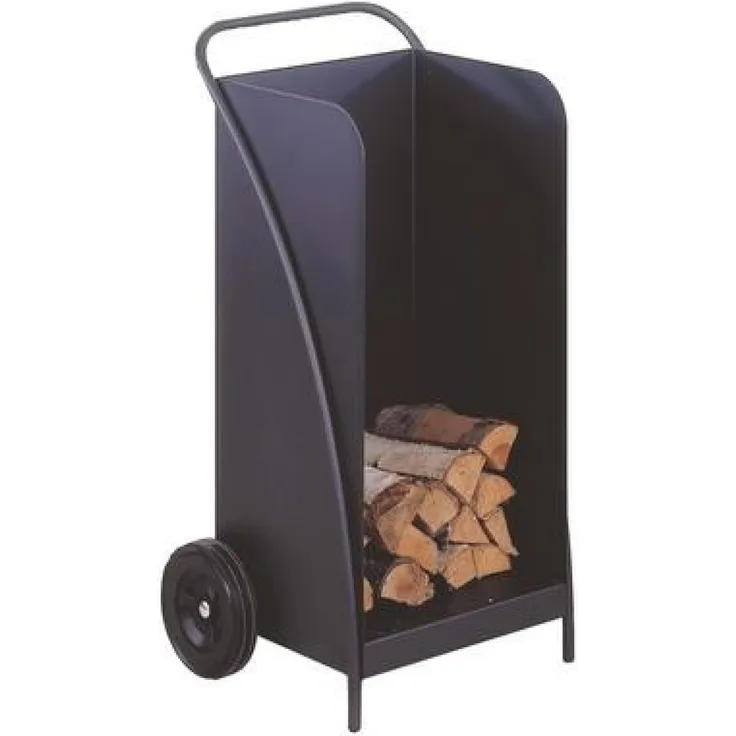 Heibi Holzwagen aus pulverbeschichtetem Stahl schwarz glimmer 52x43x95 cm Kaminholzwagen