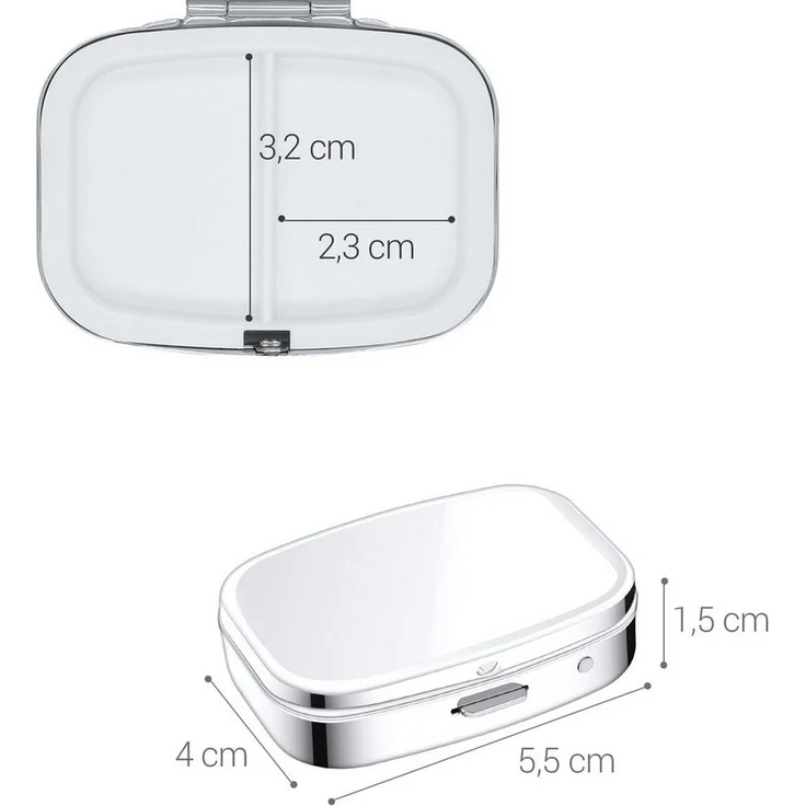 kwmobile Pillendose 2x Edelstahl Tablettenbox mit 2 Fächern - 5,5 x 4 x 1,5cm (2 St), Pillendose klein Tablettendose Tragbare Pillenbox Medikamentenbox Dose – Bild 2