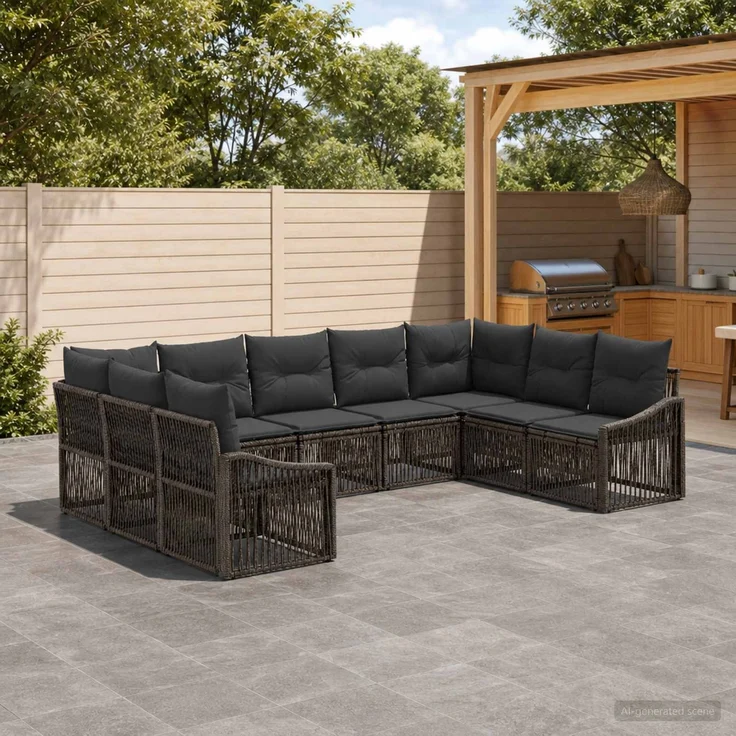 vidaXL Gartensofa-set 9 stk. 9-Sitzer Grau Poly-Rattan 3436109 – Bild 1