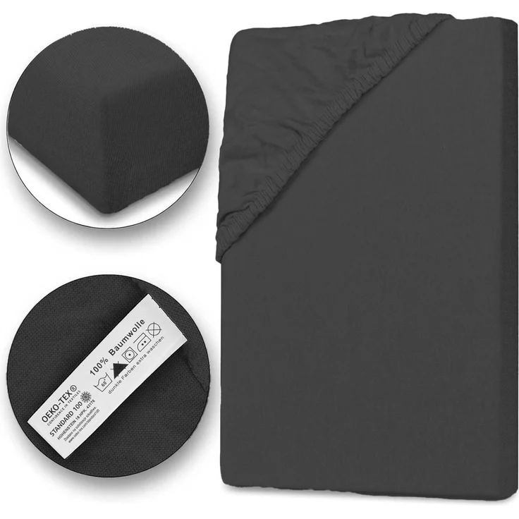 Jersey Spannbettlaken 180-200x200cm 100% Baumwolle Anthrazit – Bild 1