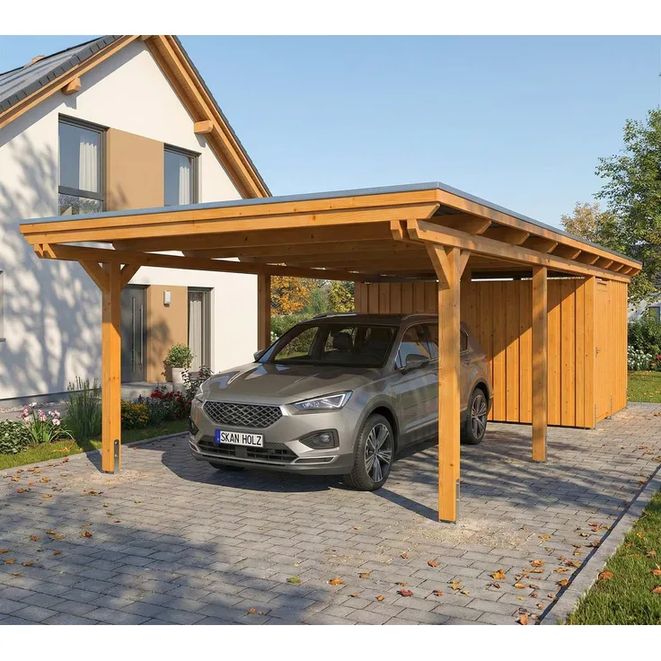 Skan Holz Emsland | Holz Carport mit Schuppen |