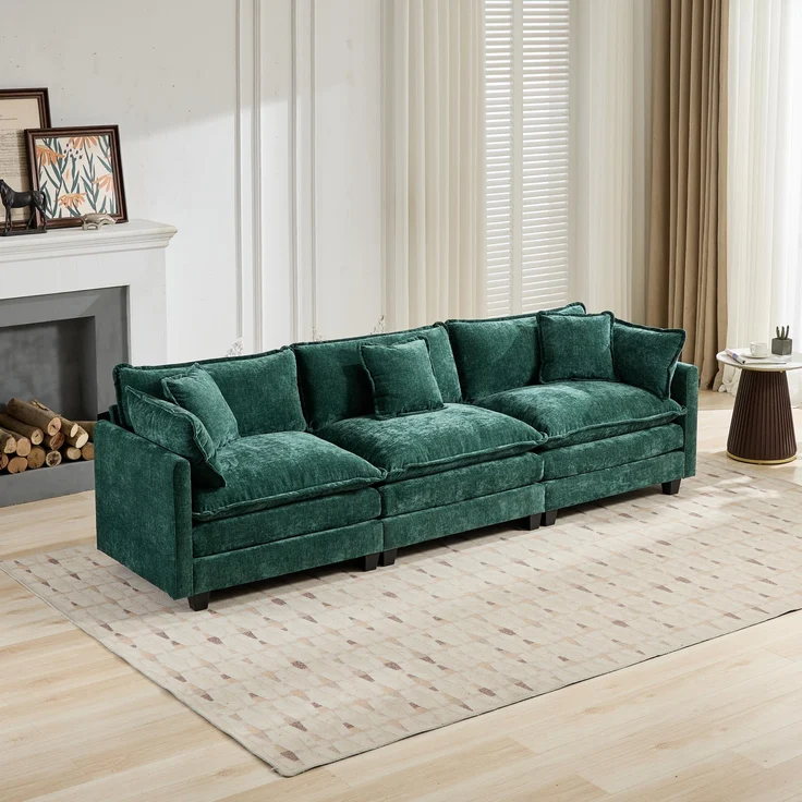 Cloud-Sofa 3 Sitzplätze (ohne Stuhlschläger),moderne Kombinationssofa geeignet für das Wohnzimmer Schlafzimmer und Wohnung bequeme Doppel-Kissenkissen atmungsfreier 80% Schneier Stoff,Schneier Stoff,grün, – Bild 2