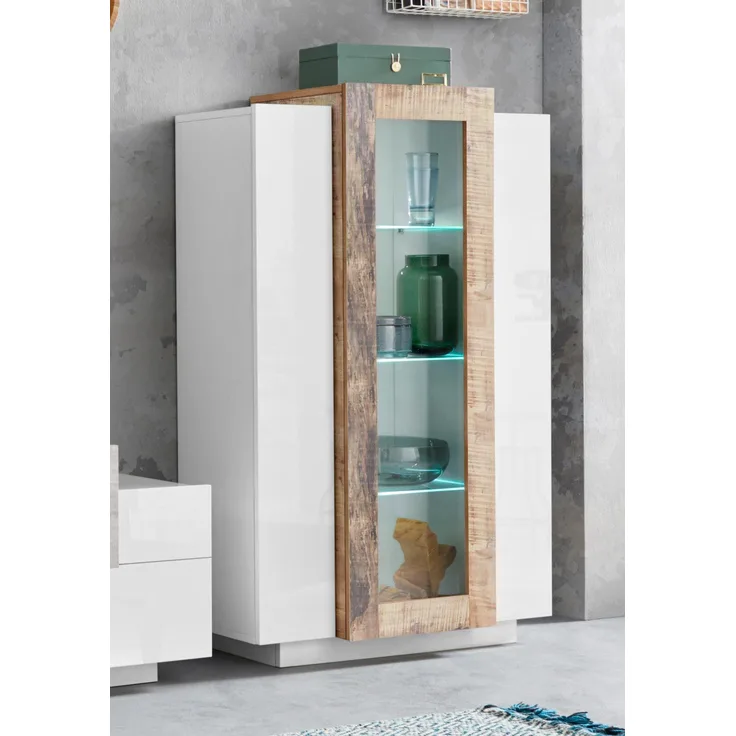 Vitrine >Catania< in Weiß-Hochglanz - 80x120,5x38cm (BxHxT)