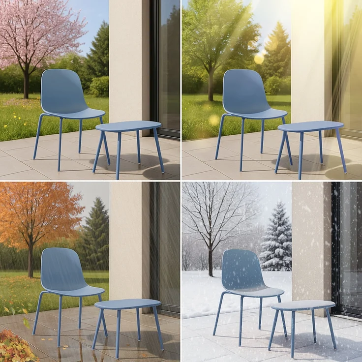 CLP 2er Sitzgruppe Veldin Set 1 Tisch 2 Stapelstühle wetterfest UV-beständig,blau – Bild 5