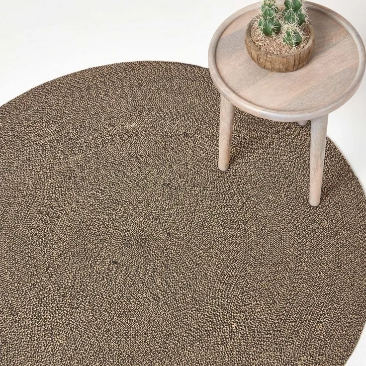 Homescapes Teppich Geflochtener handgewebter Teppich in beige und schwarz, 120 cm rund, Höhe: 20 mm