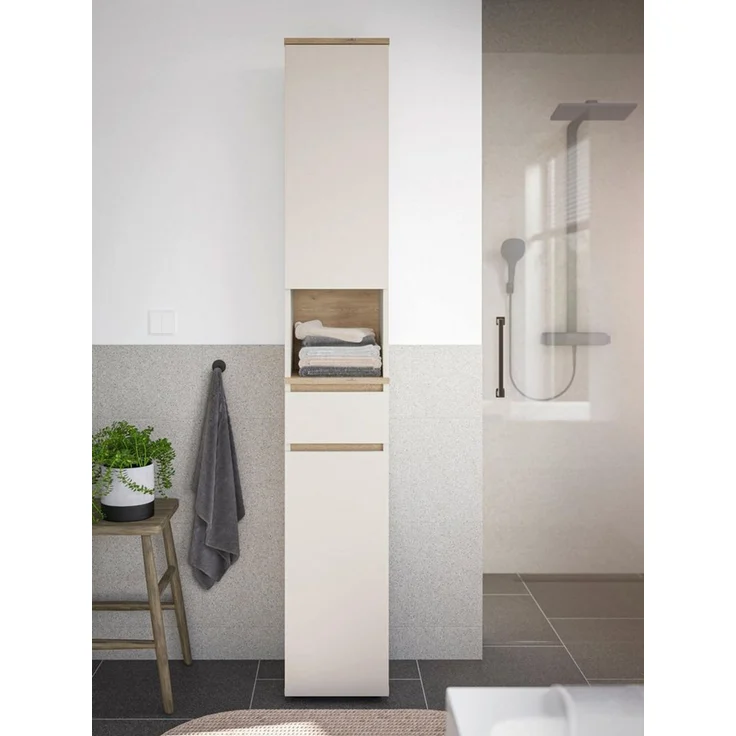 moebel-dich-auf Hochschrank LONDRES (Hochschrank mit Türen, Schublade und offenem Fach, B/H/T: 30/190/30 cm) in kaschmir oder anthrazit, Absetzung: Cremona Eiche – Bild 3