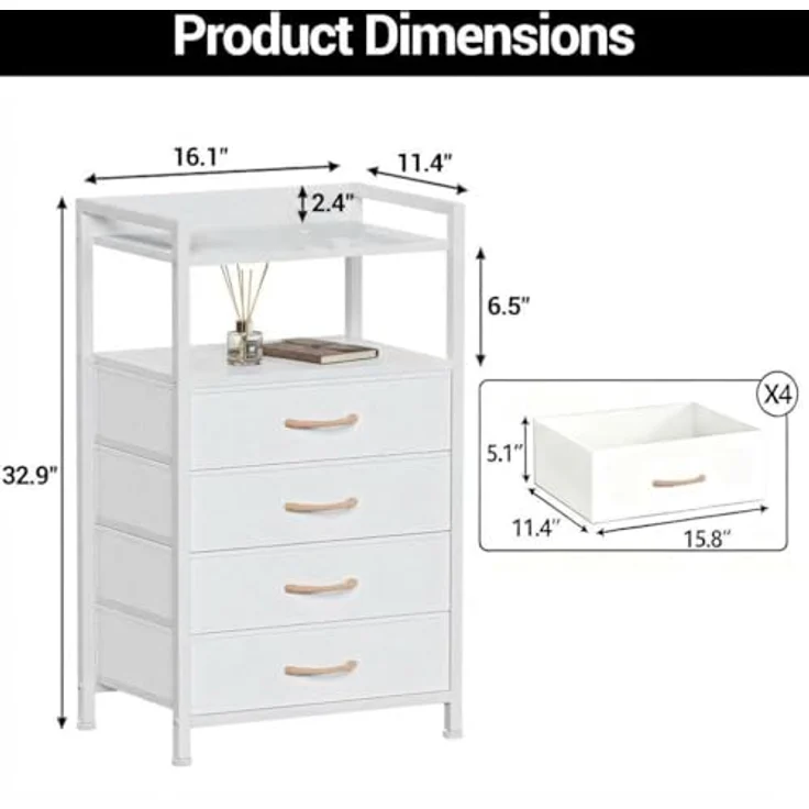 GarveeLife Kommode Schrank 4 Stoffschubladen Aufbewahrungsschrank Für Schlafzimmer Wohnzimmer Flur, Komodenschrank Schubladenschrank, 41x29x83.5Cm – Bild 3