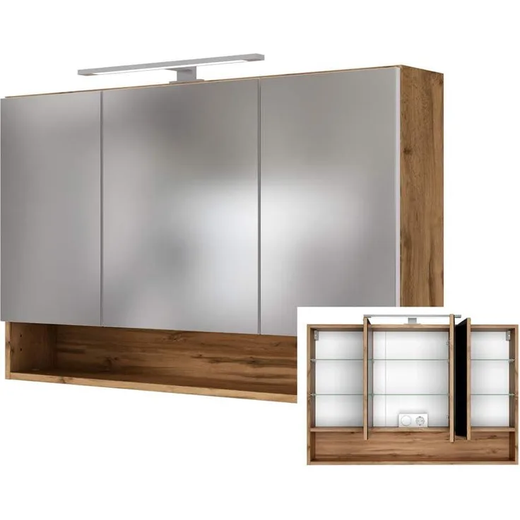 Badezimmer Spiegelschrank 3D inkl. LED-Beleuchtung LOUNY-03, Wotaneiche Nb, B/H/T: ca. 100/64/20 cm
