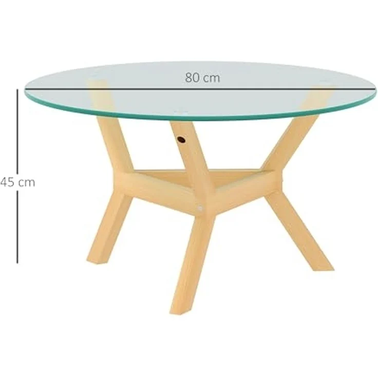 HOMCOM Couchtisch aus Hartglas, mit verstellbaren Fußpolstern und Stahllrahmen, rund (Beistelltisch, 1-St, Wohnzimmertisch), für Wohnzimmer, Transparent, Ø80 x 45 cm – Bild 3