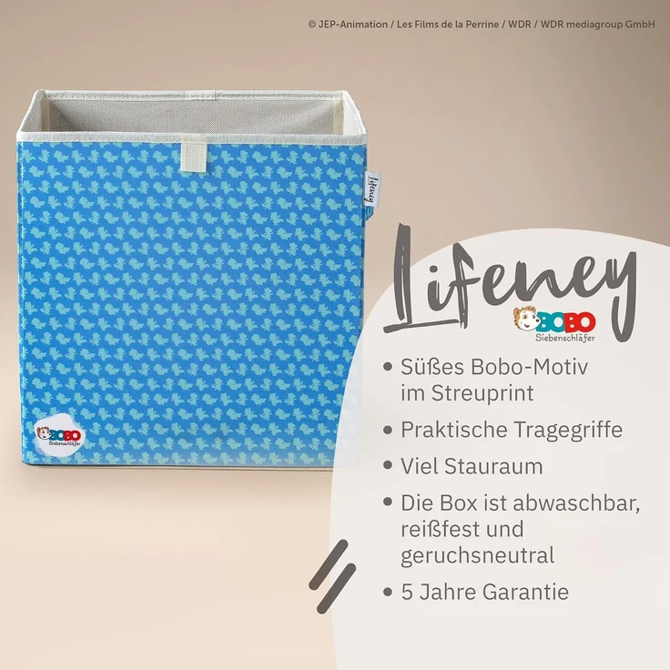 LIFENEY meets Bobo Siebenschläfer Aufbewahrungsbox mit Streuprint für Kinder - Box mit dem beliebten Siebenschläfer zum Verstauen von Spielzeug - 33 x 33 x 33 cm passend für klassische Würfelregale – Bild 2