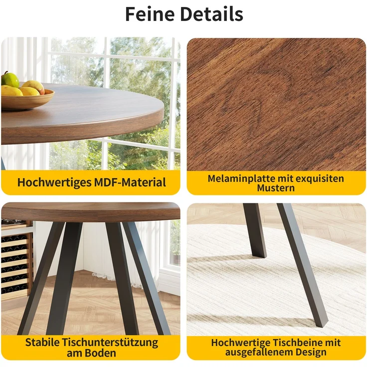 Quadratischer Esstisch 80×80 cm, MDF Tischplatte mit stabilen Metallbeinen, kompakter Küchentisch, Arbeits- und Studiertisch, multifunktional – Bild 5