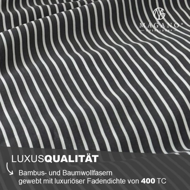 MAGANO Spannbettlaken, Luxus Streifen Bettlaken aus Bambus & Baumwolle Satin, Gummizug: rundum, 400 TC Luxusqualität, Hypoallergen, Thermoregulierend – Bild 2