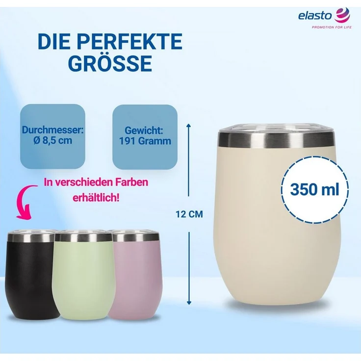elasto Becher Weinbecher 350 ml Vinova Edelstahl Trinkbecher inkl. Strohhalm, robust, spülmaschinengeeignet, Sommer, Geschenk – Bild 2