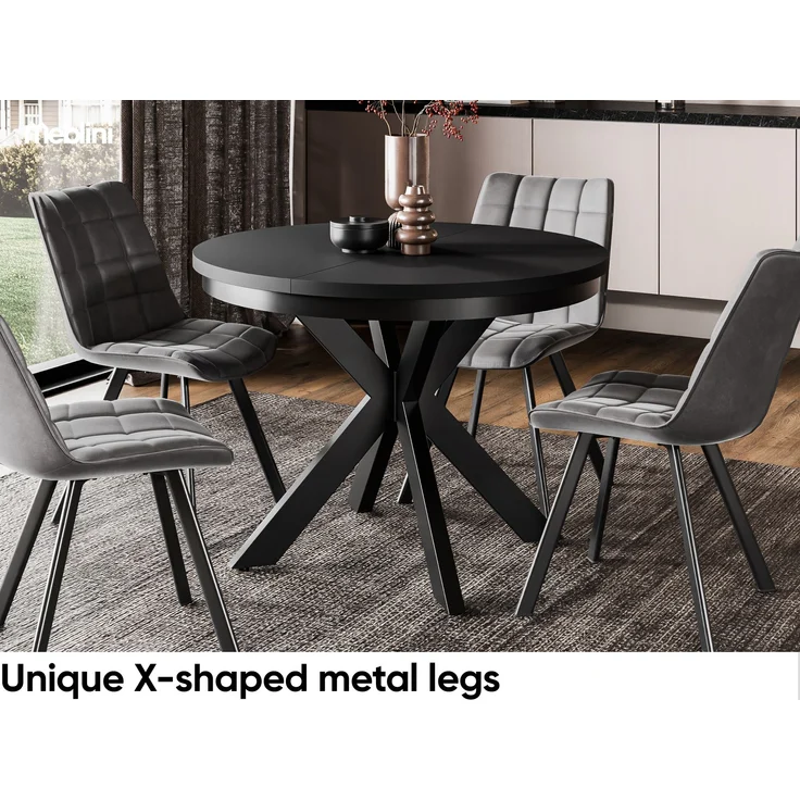 MEBLINI Esstisch Rund Ausziehbar aus Metall - 100-176x77cm - BAGIO - Schwarz Matt - Loft - Esszimmertisch Modern - Küchentisch - Ausziehtisch - Round Dining Table - Esszimmertische – Bild 5