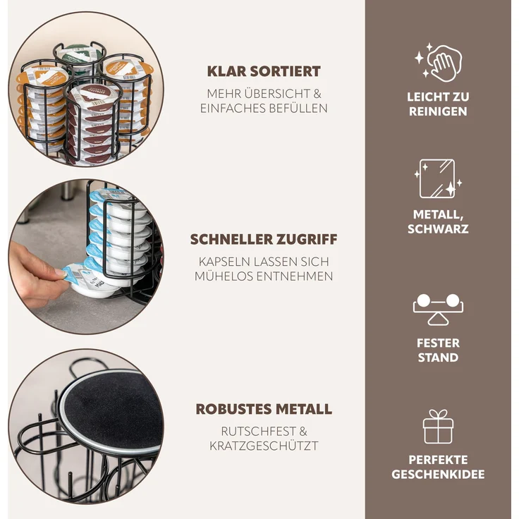Kapselständer für Tassimo, Kapselspender für bis zu 64 Kapseln, 360° drehbar, Kapselhalter, schwarz – Bild 4
