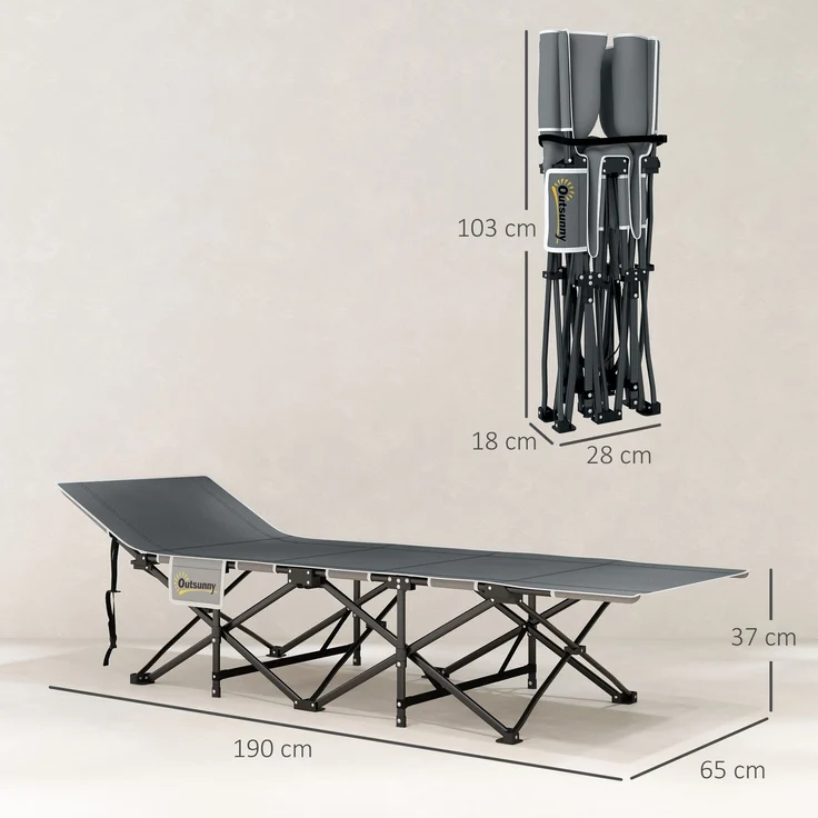 Feldbett faltbar Campingbett mit Matratze Kopfkissen Seitentasche 185 x 68 x 37 cm bis 150 kg Hellgrau--Hellgrau--37x68x185cm--YOUDENOVA – Bild 5
