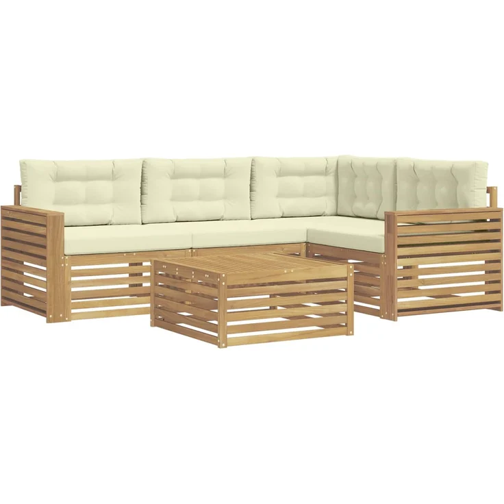 vidaXL Outdoor-Sofagarnitur 5 stk. 4-Sitzer Weiß und Creme Polyester 3390450 – Bild 2