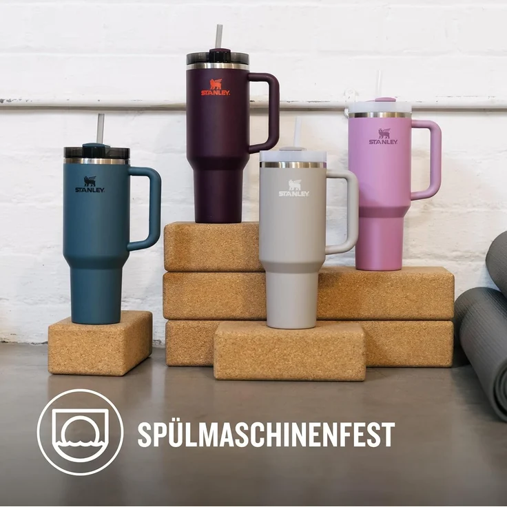Stanley Quencher H2.0 FlowState Trinkflasche mit Strohhalm 1.2L - Thermobecher Kühlt 11 Stunden - 48 Stunden Eisgekühlt - Spülmaschinenfest - Thermosflasche BPA Frei - Kaffeebecher To Go - Blue Spruce – Bild 5