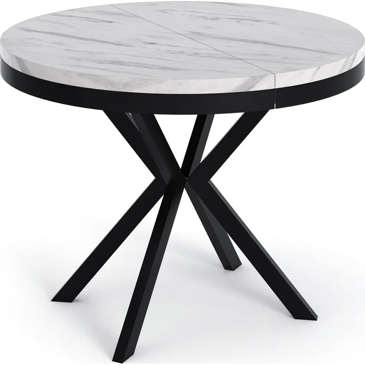 WFL GROUP Esstisch Ross ausziehbar rund industrial mit schwarzen Metallbeinen (MADE IN EU, erhältlich in 3 Größen – 90/100/120 cm ausziehbar auf 170/180/200 cm), platzsparender Tisch in Holzoptik für Küche, Esszimmer oder Wohnzimmer – Bild 1
