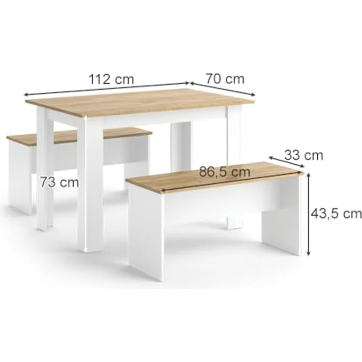 Vicco Eckbankgruppe 'Sentio', Weiß, Esszimmer mit Tisch und 2 Bänken, Holzwerkstoff, 112x73x73.6 cm – Bild 3