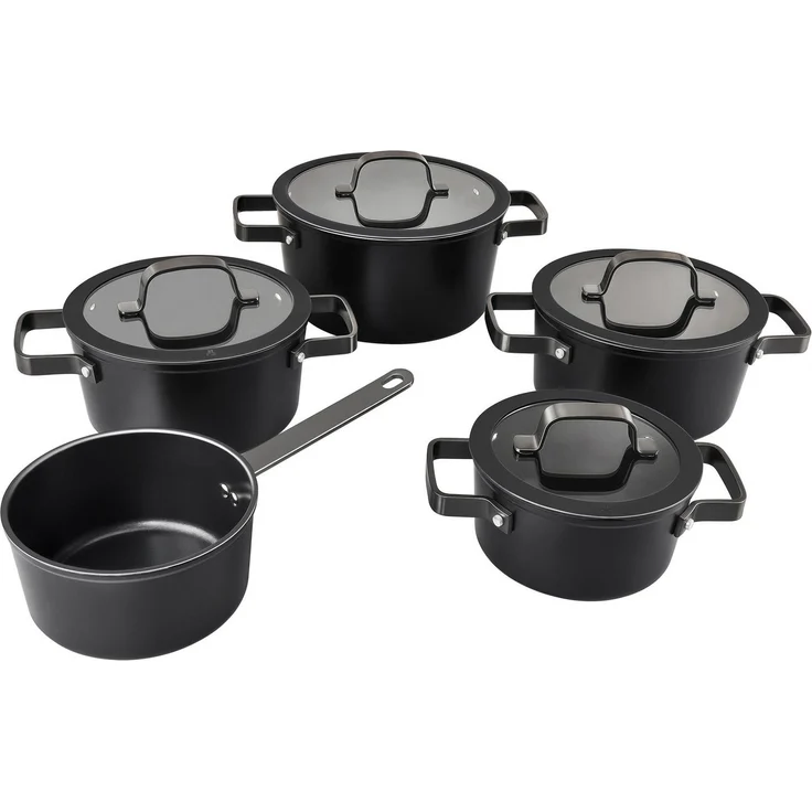 Hanseatic Topf-Set ALU PRO, Aluminium (Set, 9-tlg, Fleischtopf 1x 16 cm / 2x 20 cm / 1x 24 cm, Stielkasserolle 16 cm), mit Griffe aus Edelstahl, Glasdeckel, Induktion – Bild 5