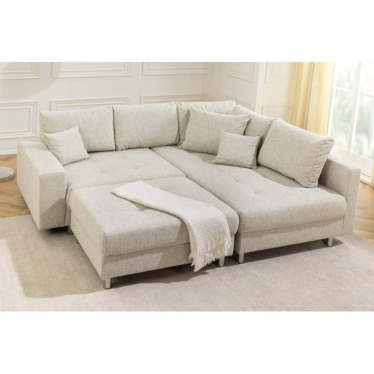 riess-ambiente Ecksofa KENT 220cm beige/chrom – Strukturstoff, L-Form, Modern, inkl. Kissen, Einzelartikel 1 Teile, Wohnlandschaft mit Federkern & Hocker – ideal für flexible Wohnzimmer – Bild 5