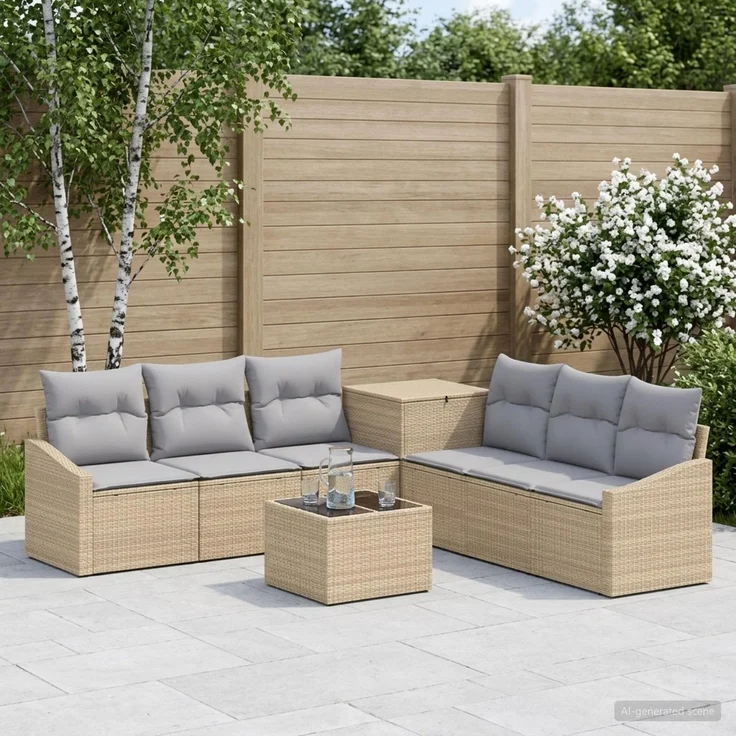 vidaXL Sofa Set 8 stk. Beige und Hellgrau Polyrattan und Stahl 3448231 – Bild 1