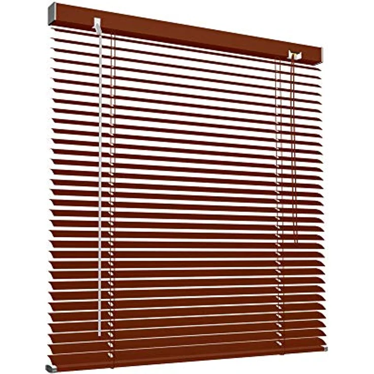 Victoria M. Aluminium Jalousie 25mm, Feuchtigkeitsbeständige Innenjalousie, Schraub- oder Klemmmontage inkl. Klemmclips, 130 x 130 cm, holzdunkel – Bild 1
