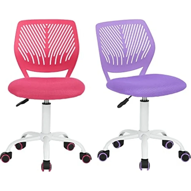 FurnitureR 2 Stück Home Office Stuhl, ergonomisch, verstellbar, Höhe Swivel Rolling, Computer-Bürostuhl, für Zuhause, Büro und Studium, Metall, Pink Purple, 38.5CM x40CM x75-87CM