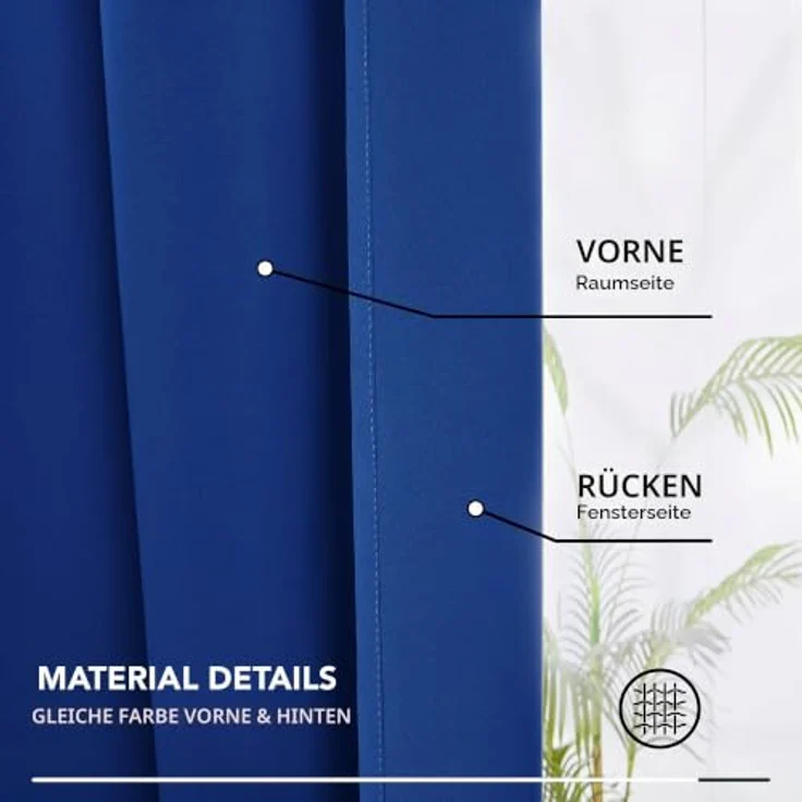 Deconovo Blickdichte Vorhänge mit Kräuselband Gardinen UV-Schutz Königsblau | 2er Set, H 229 x B 168 cm, Thermogardine, Wohnzimmer und Schlafzimmer Gardinen, für Thermal Curtains, Übergardinen – Bild 7