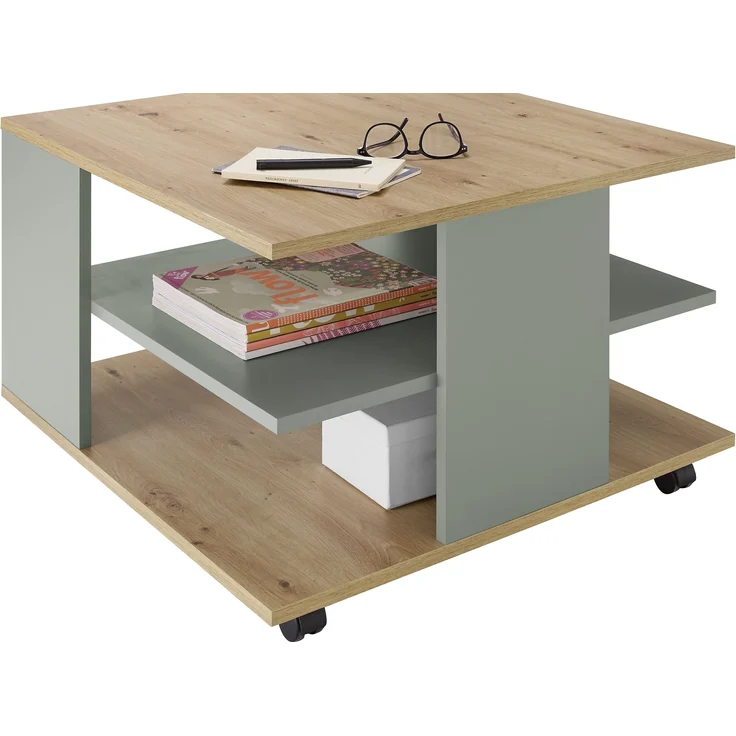 Couchtisch >Fay< 4 Rollen, Artisan Eiche Dekor, Salbei - 70x44x70 (BxHxT) – Bild 3
