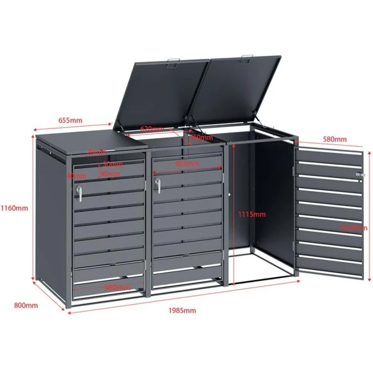 Mülltonnenbox Mülltonnenverkleidung bis 240 L Behälter für Mülltonnen 3 Türen – Bild 2