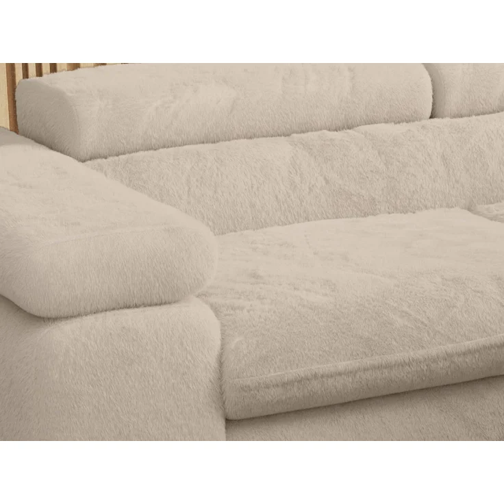 Ecksofa mit Bettfunktion, Modern Sofa, L-form, Einstellbare Kopfstützen, Bettkasten - PETER - Creme Plüsch - Topper T25 - rechts – Bild 6