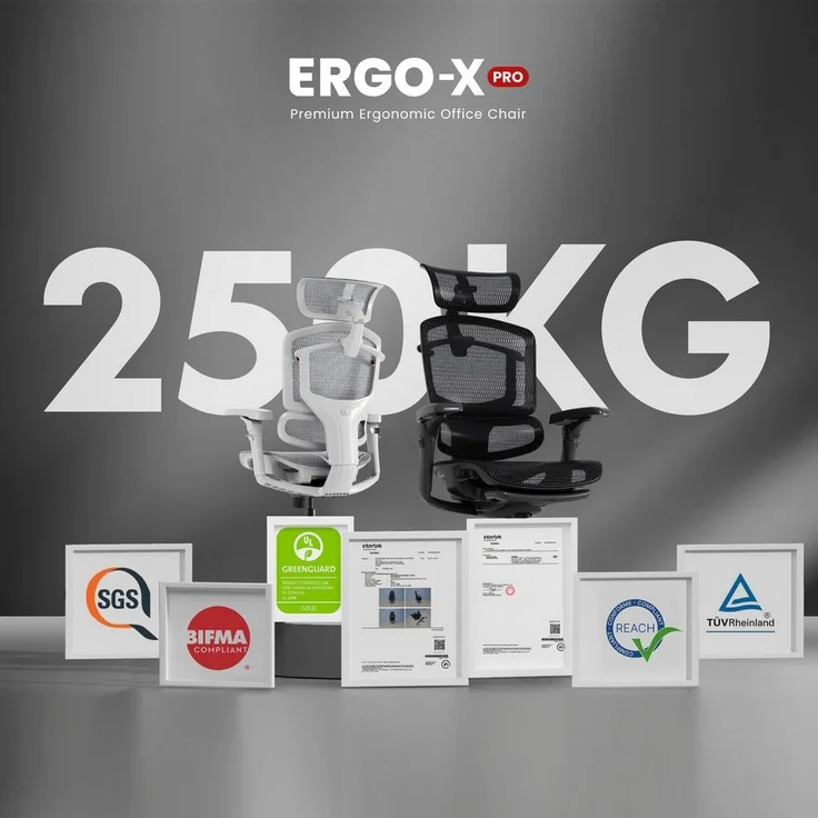 FLEXISPOT Bürostuhl ErgoX, Schreibtischstuhl Premium Ergonomischer (mit 7D-Armlehnen, 5D-Lendenstütze, 4D-Kopfstütze), Netzsitz Schreibtischstuhl mit Fußstütze, 250 kg Belastbarkeit – Bild 2