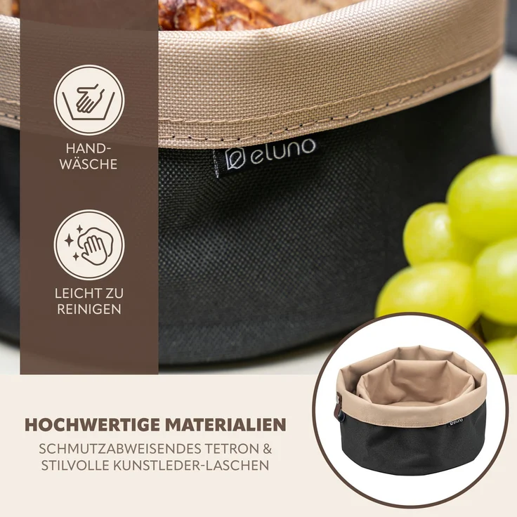 eluno Brotkörbe Novara 2er Set rund, Tetron, Anthrazit, ca. 25 x 15,5 x 25 cm (B/H/T) – Bild 6