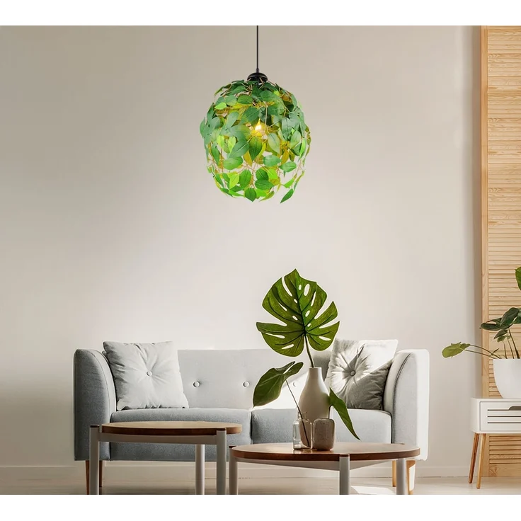 Hängeleuchte, Höhe anpassbar, Blätter-Design, grün, H 150 cm – Bild 2