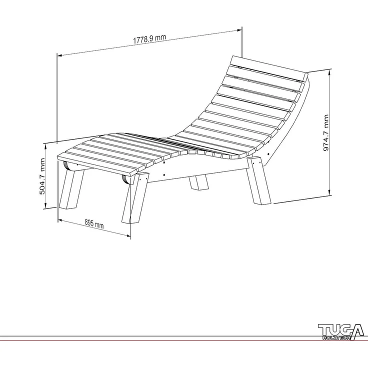 Gartenliege Relaxliege "Liege-Franzi" (Zirbe) Breite 90cm Einstiegshöhe 50cm mit Füßen – Bild 7