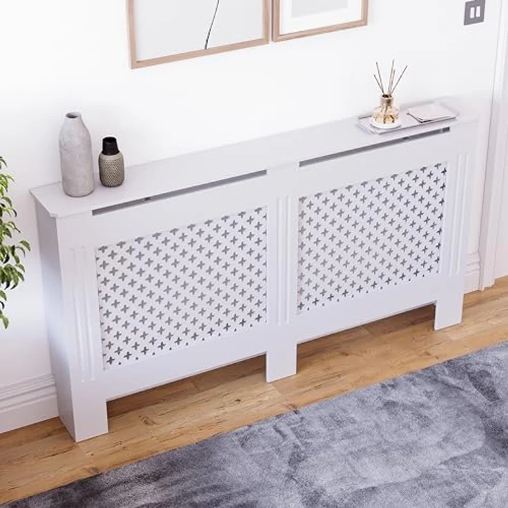 Vida Designs Oxford-Heizkörperabdeckung, moderner weißer MDF-Schrank, gerilltes Holzregal Oben, groß – Bild 5