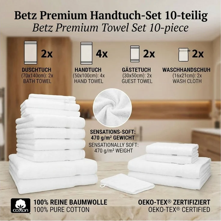 Betz Handtücher 10-teiliges Handtuch Set Premium, 100% Baumwolle (10-St), 4 Handtücher 50x100 cm, 2 Duschtücher 70x140 cm, 2 Gästetücher 30x50 – Bild 2