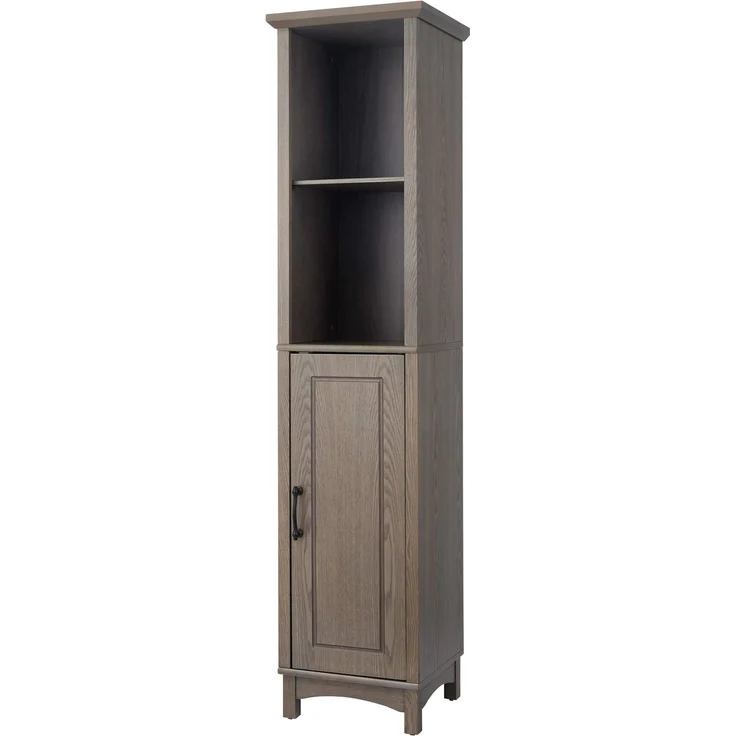 Elegant Home Fashions Russell Holz Badezimmer Leinen Tower Aufbewahrungsschrank 33 cm x 38 cm x 159,4 cm mit offenen Regalen & Türen Salzeiche EHF-F0012, Salt Oak, One Size